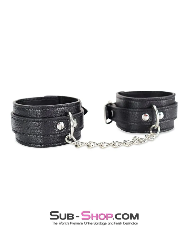 0802DL-SIS      Soft Vegan Leather Wrist or Ankle Sissy Slave Bondage Cuffs with Chain