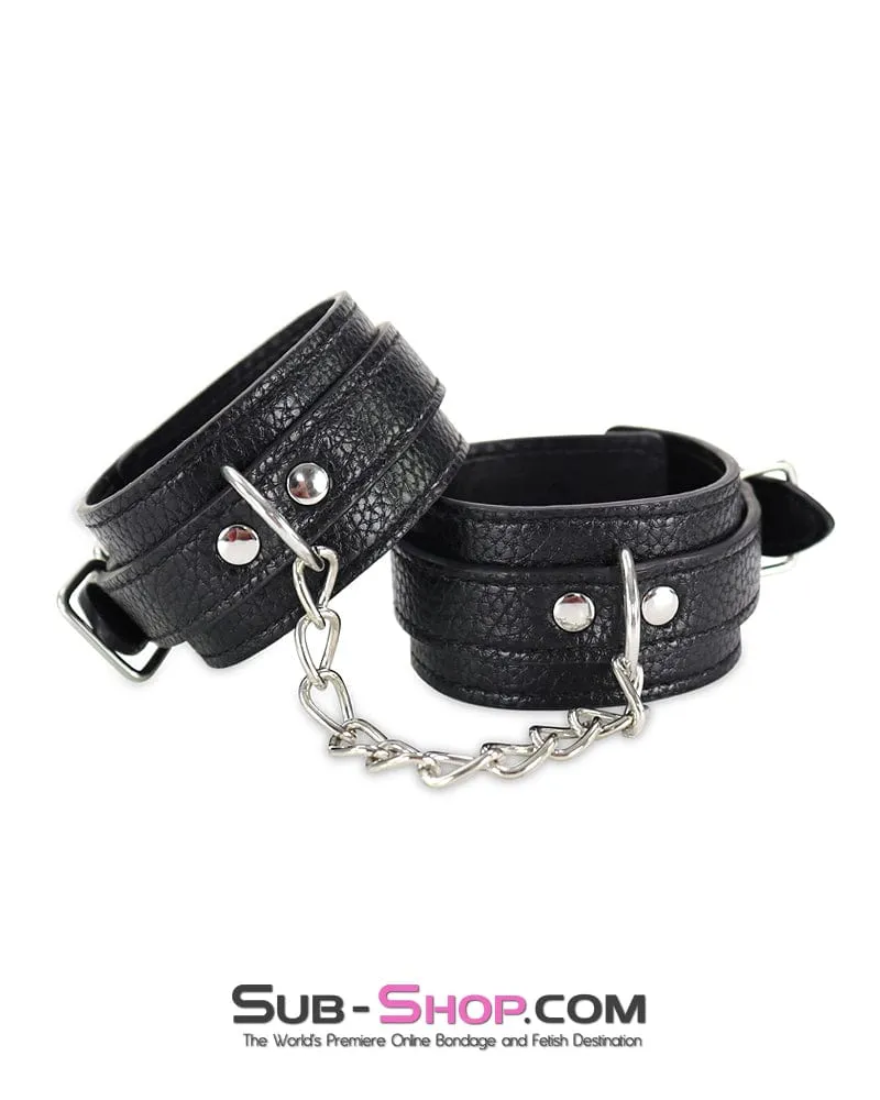 0802DL-SIS      Soft Vegan Leather Wrist or Ankle Sissy Slave Bondage Cuffs with Chain