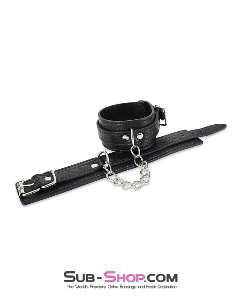 0802DL-SIS      Soft Vegan Leather Wrist or Ankle Sissy Slave Bondage Cuffs with Chain