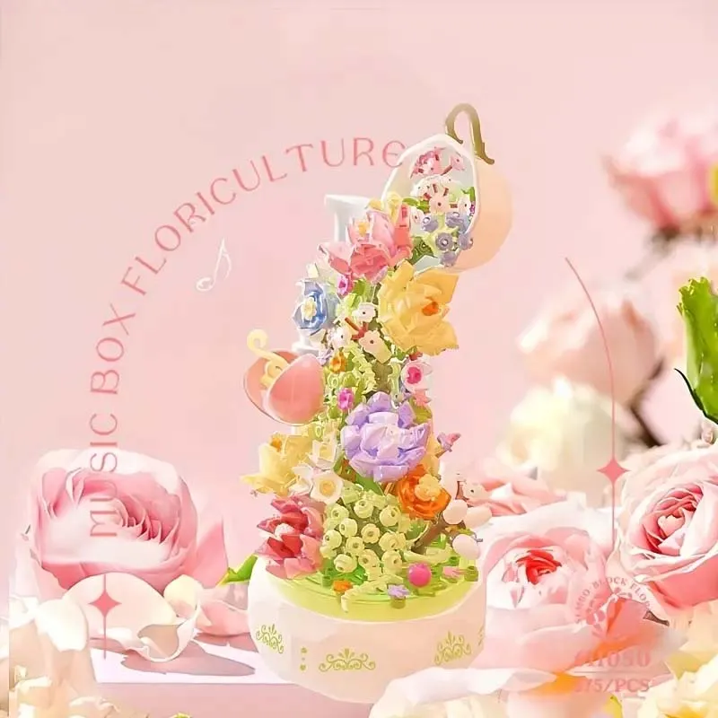 575pcs Teacups Flower Rotating Music Box