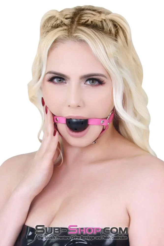 7888MQ      Hot Pink Strap Breather Drool Ball Gag with Chin Strap