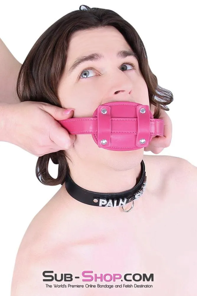 9054DL-SIS      Sissy Boi Deep Throat Sex Bomb Cross-Dressing Sissy Pink Locking 4" Long Rubber Penis Gag