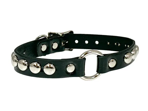 Black Leather Collar w/ Round Silver Studs and O Ring