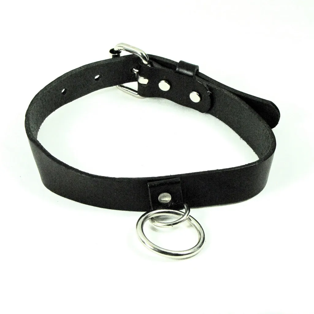 Black Leather Collar w/ Silver O Ring Detail