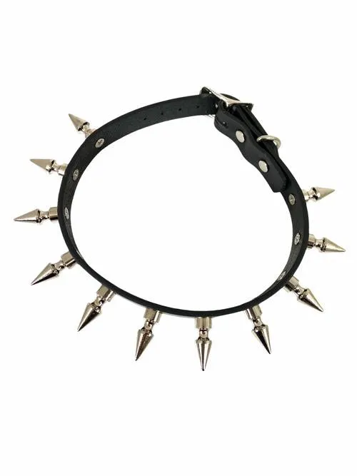 Black Leather Collar w/ Silver Spikes