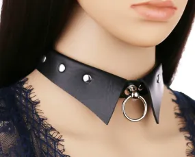 Black Vegan Leather Shirt Collar W/ O Ring and Stud Details