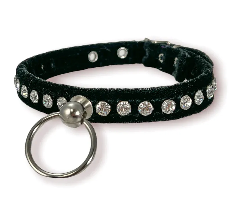 Black Velvet Rhinestone Collar w/ O Ring