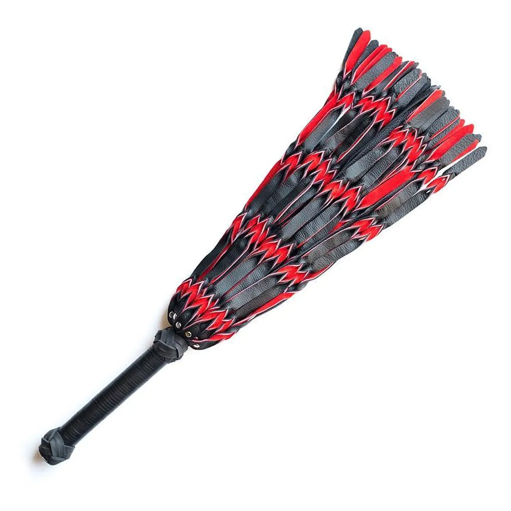 Braided Leather Flogger, Red & Black