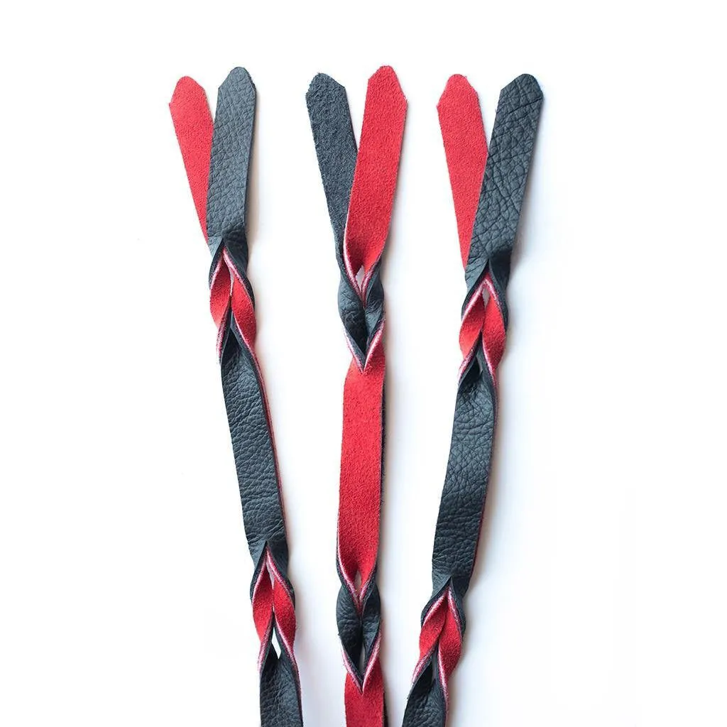 Braided Leather Flogger, Red & Black