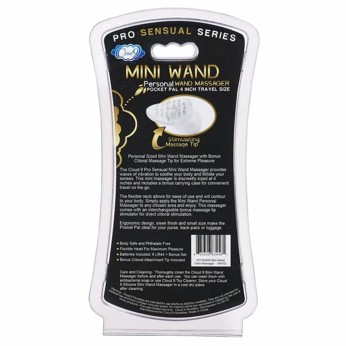 Cloud 9 Pro Sensual Mini Wand WBonus Tip & Travel Pouch White