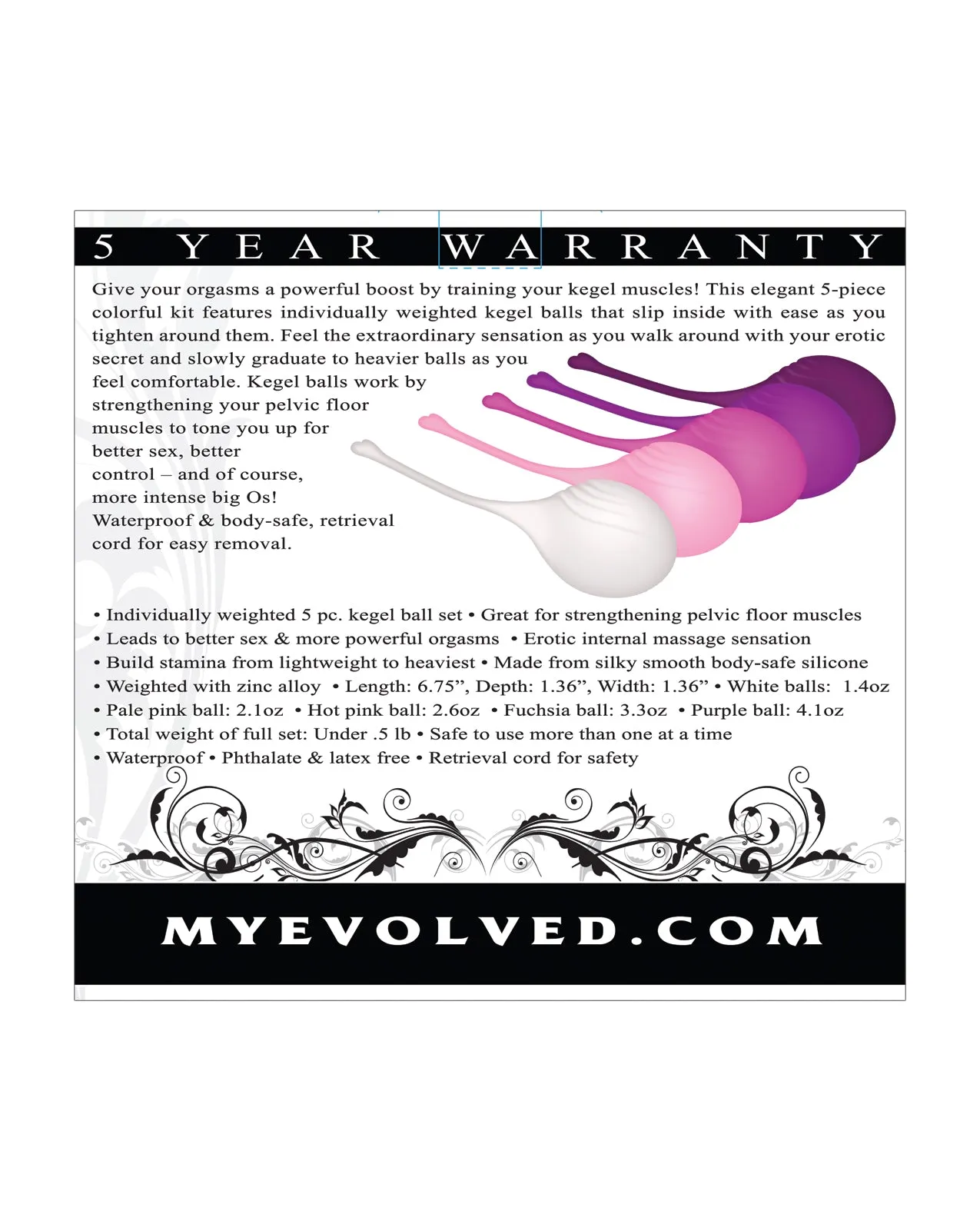 Evolved Tight & Delight 5 pc Weighted Kegel Ball Set - Assorted Colors