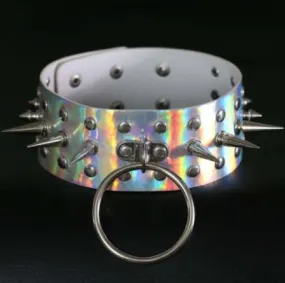 Holographic Silver Collar w/ Large Silver and Spikes