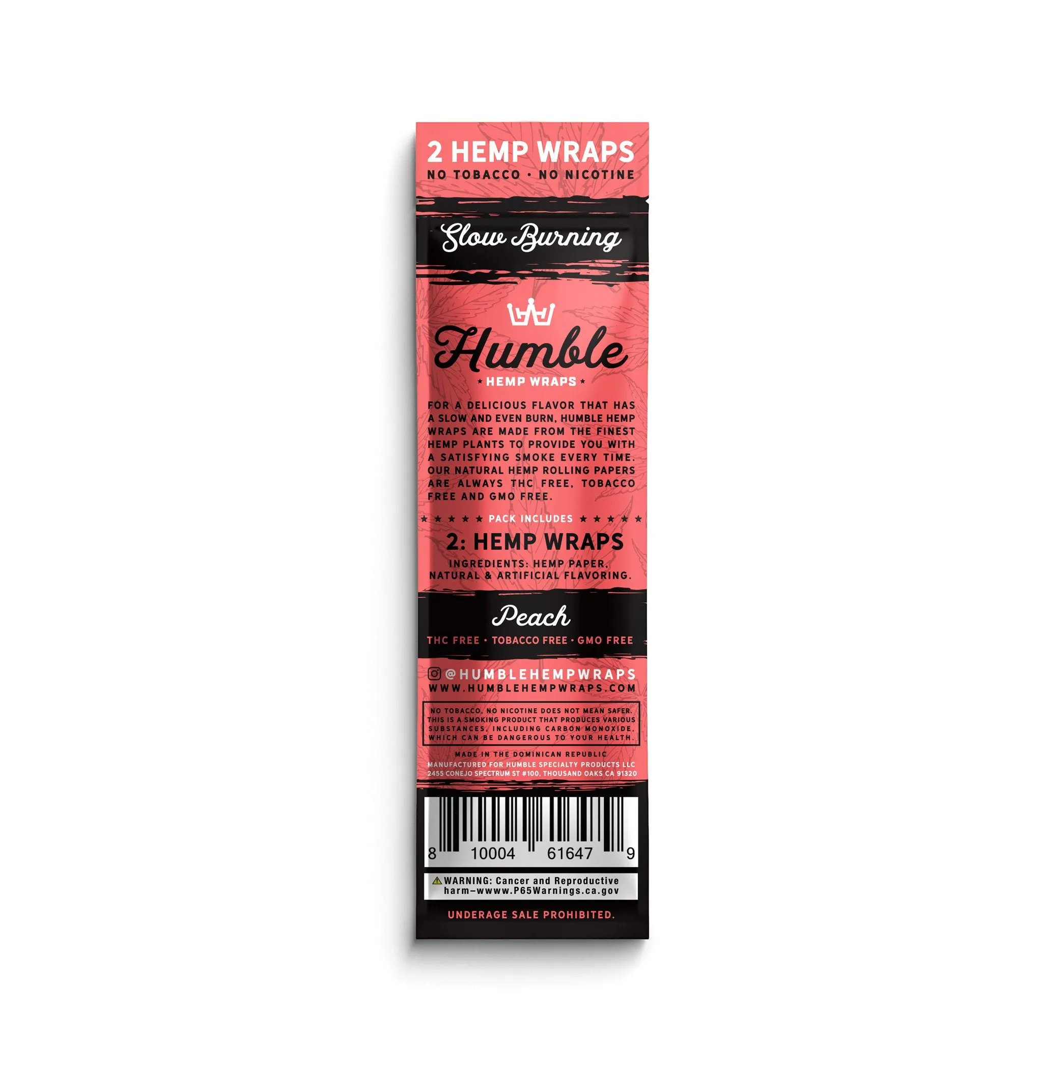 Humble Hemp Wraps - Peach Flavor - 25 Pack