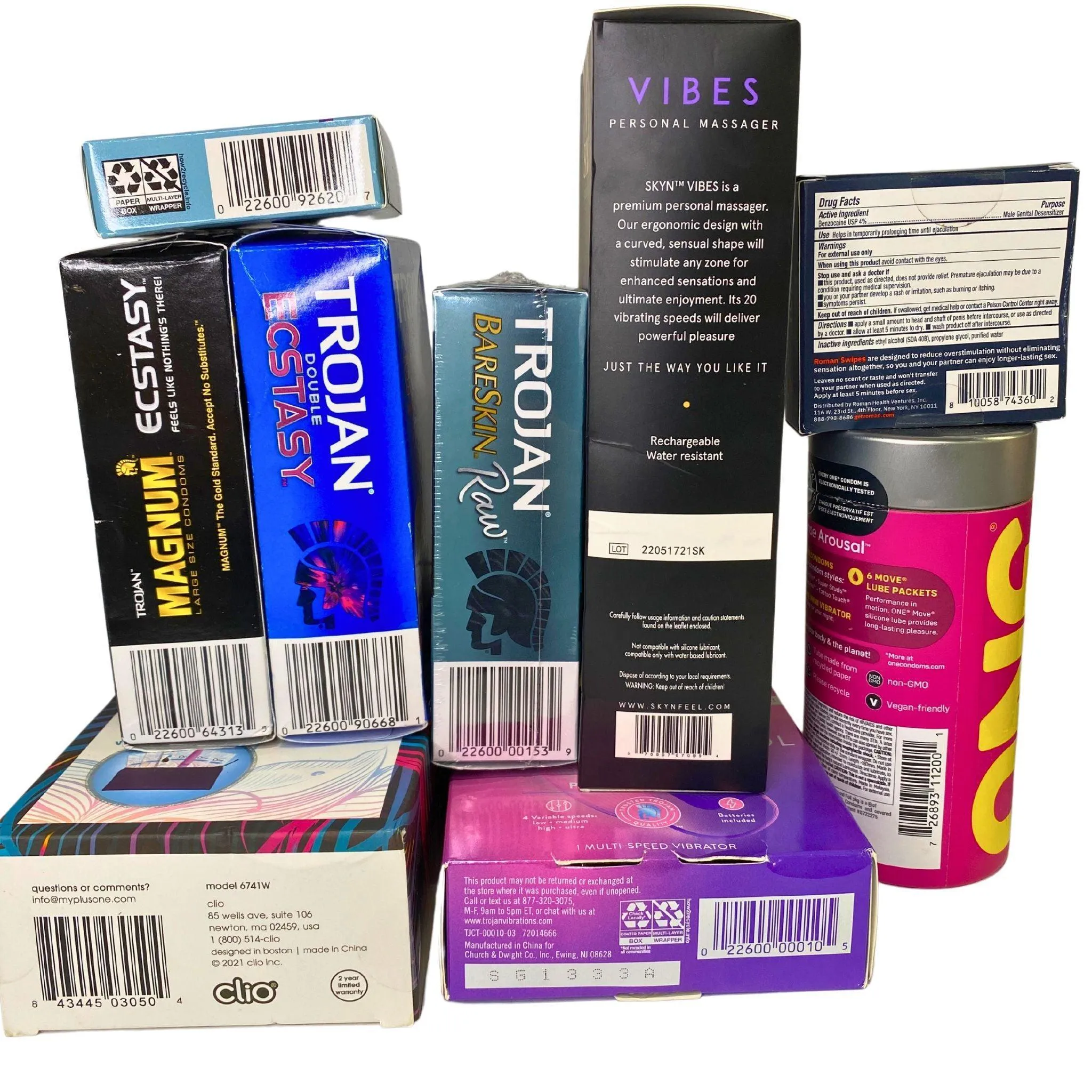 Intimate Mix includes Condoms , Toys , Endurance Wipes brands like Roman , Magnum , Plus One , Trojan (84 Pcs Lot)