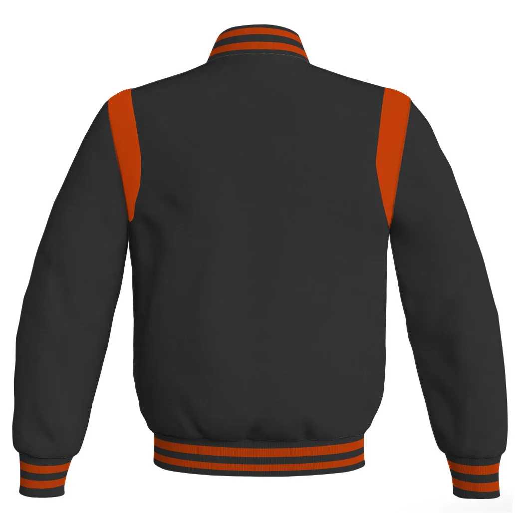 Letterman Baseball Bomber Retro Jacket Black Body Orange Leather Inserts