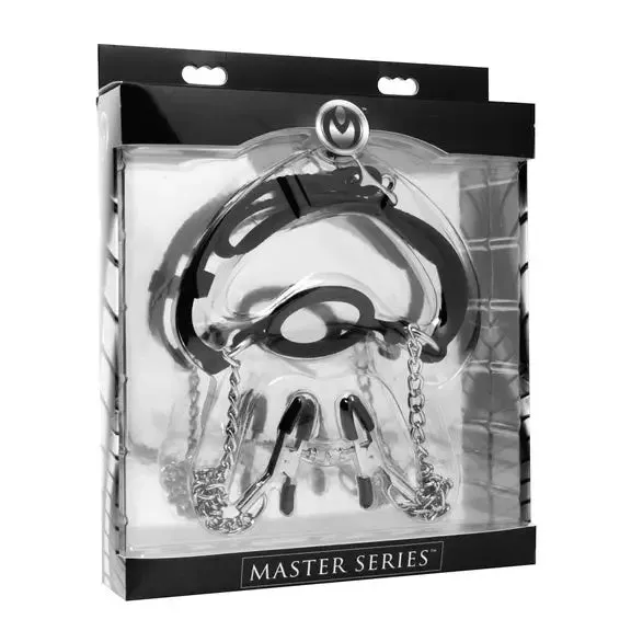 Master Series Silicone Black o Ring Gag Plus Nipple Clamps