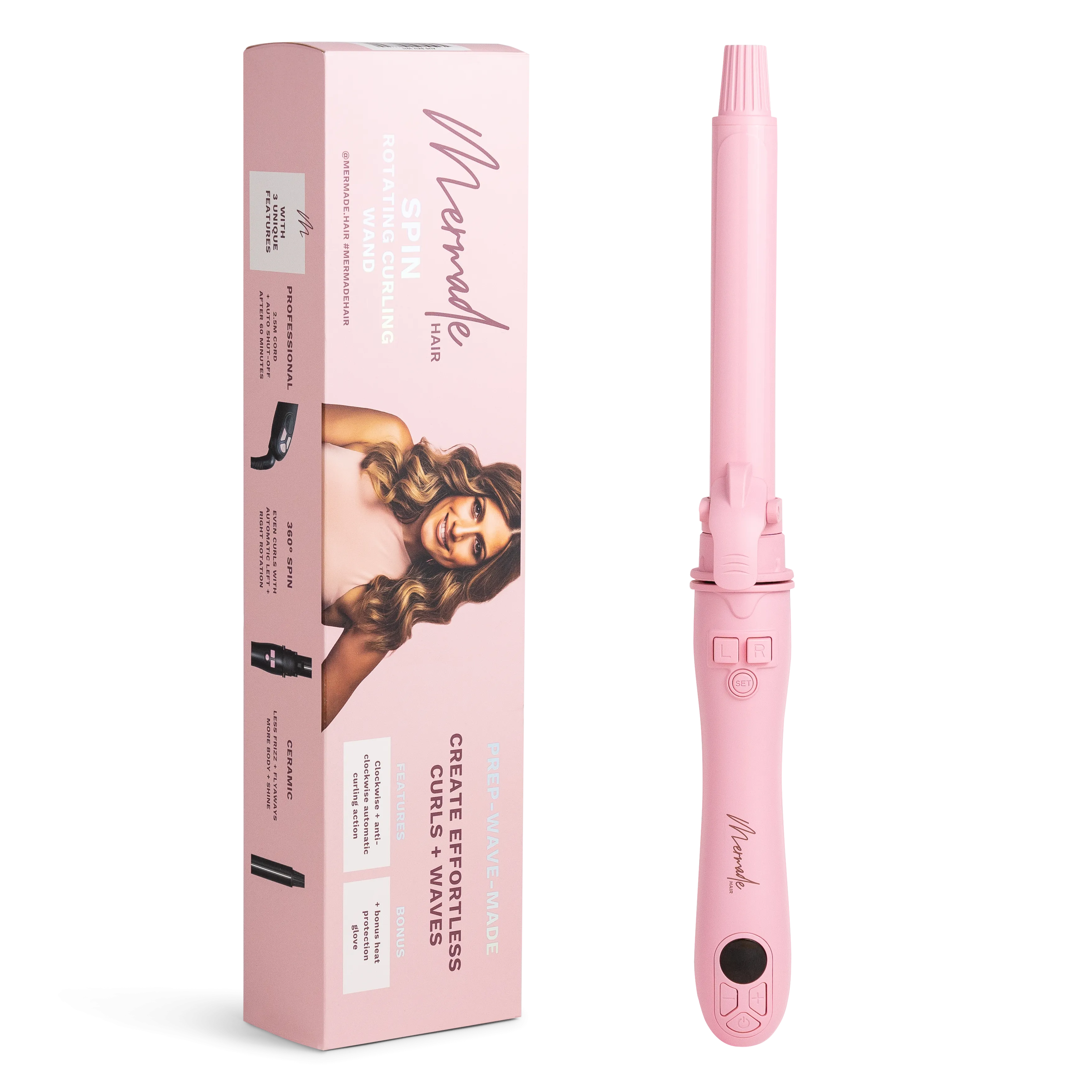 Mermade Hair Spin Curling Wand 25mm Pink