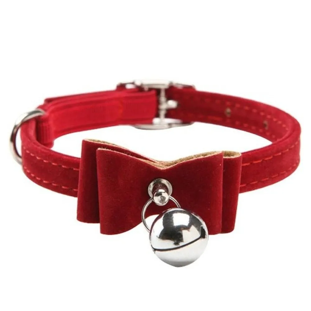 PU Leather Cat Collar With Velvet Bow Tie