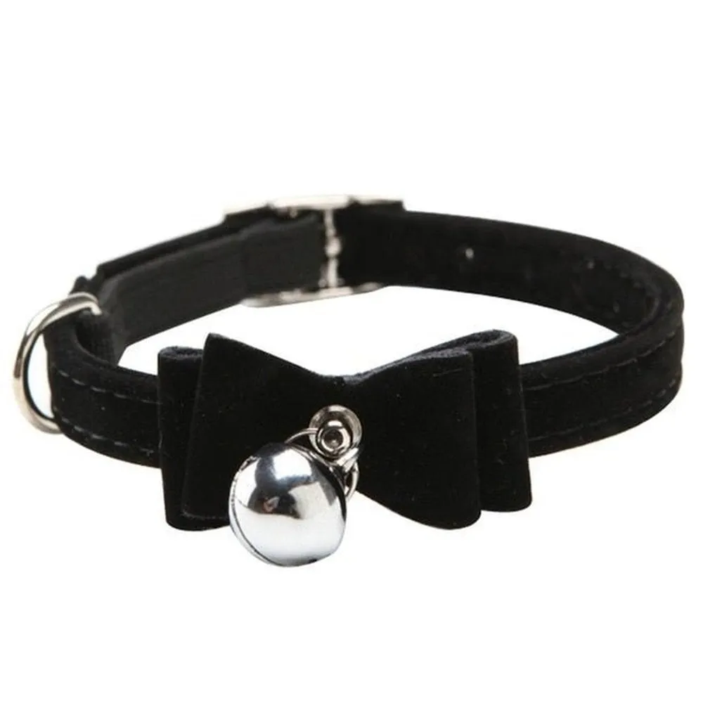 PU Leather Cat Collar With Velvet Bow Tie