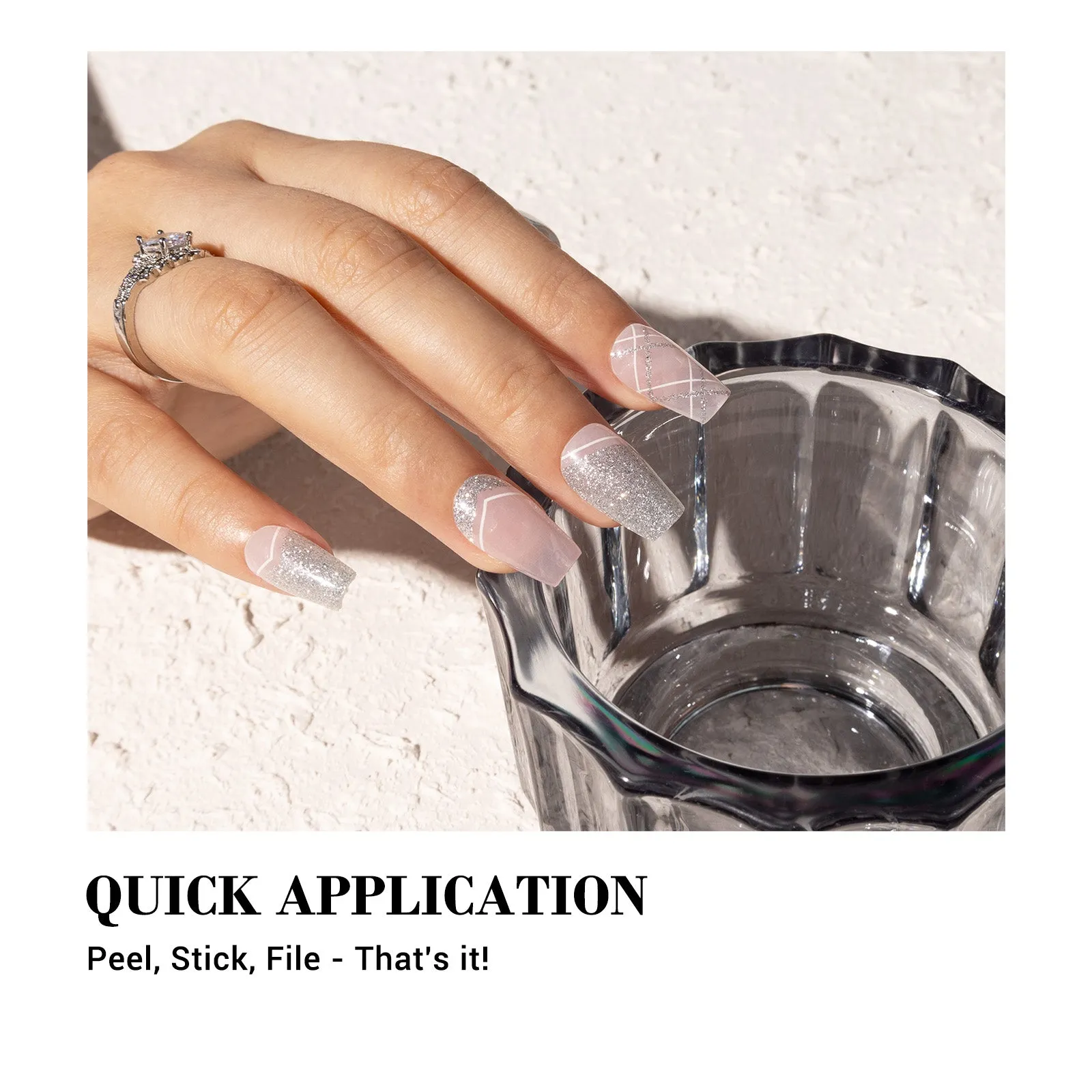 Qcoat Fully Cured Gel Nail Strips - Space French(US ONLY)