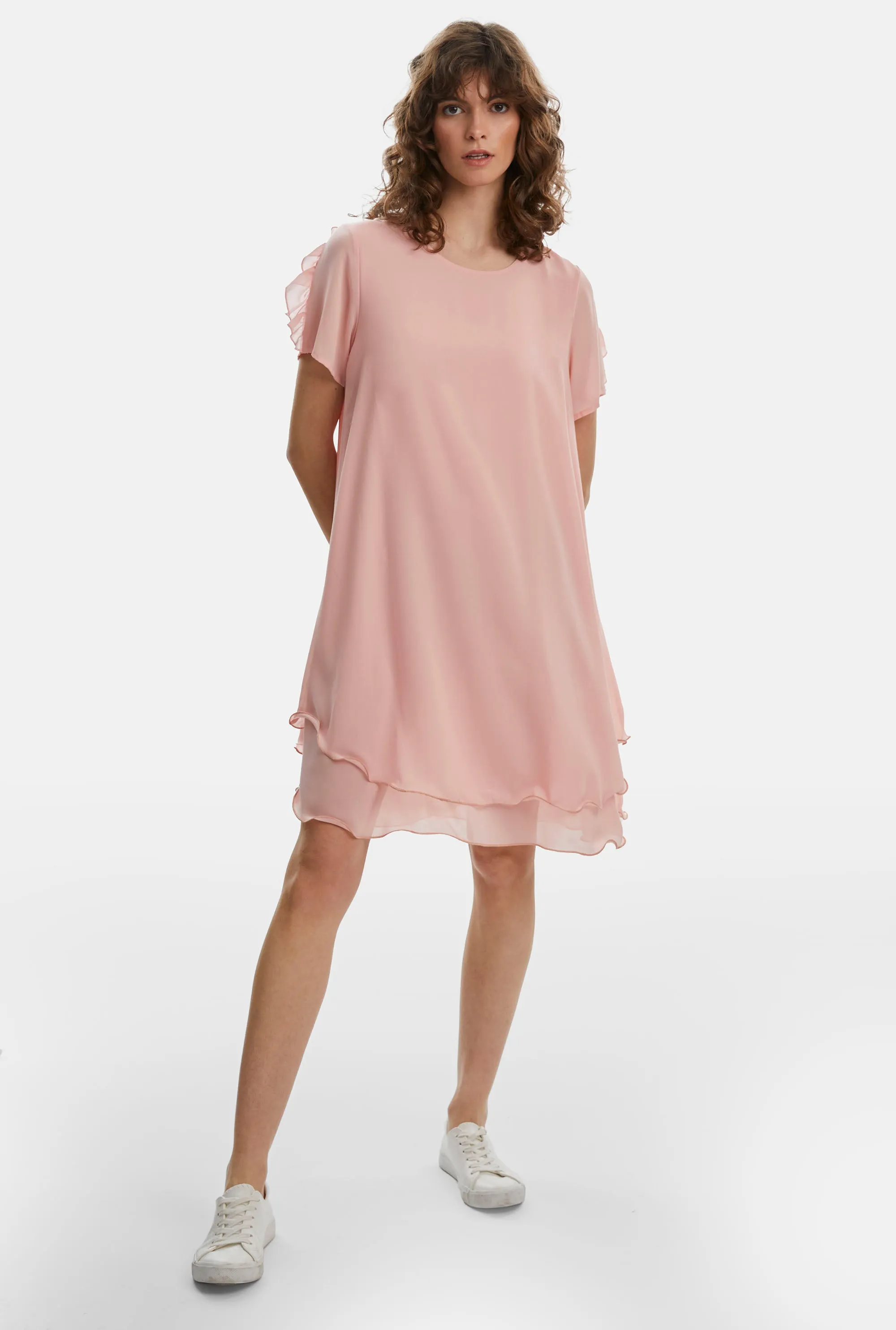 Short Sleeve Wave Hem Dress Pale Pink