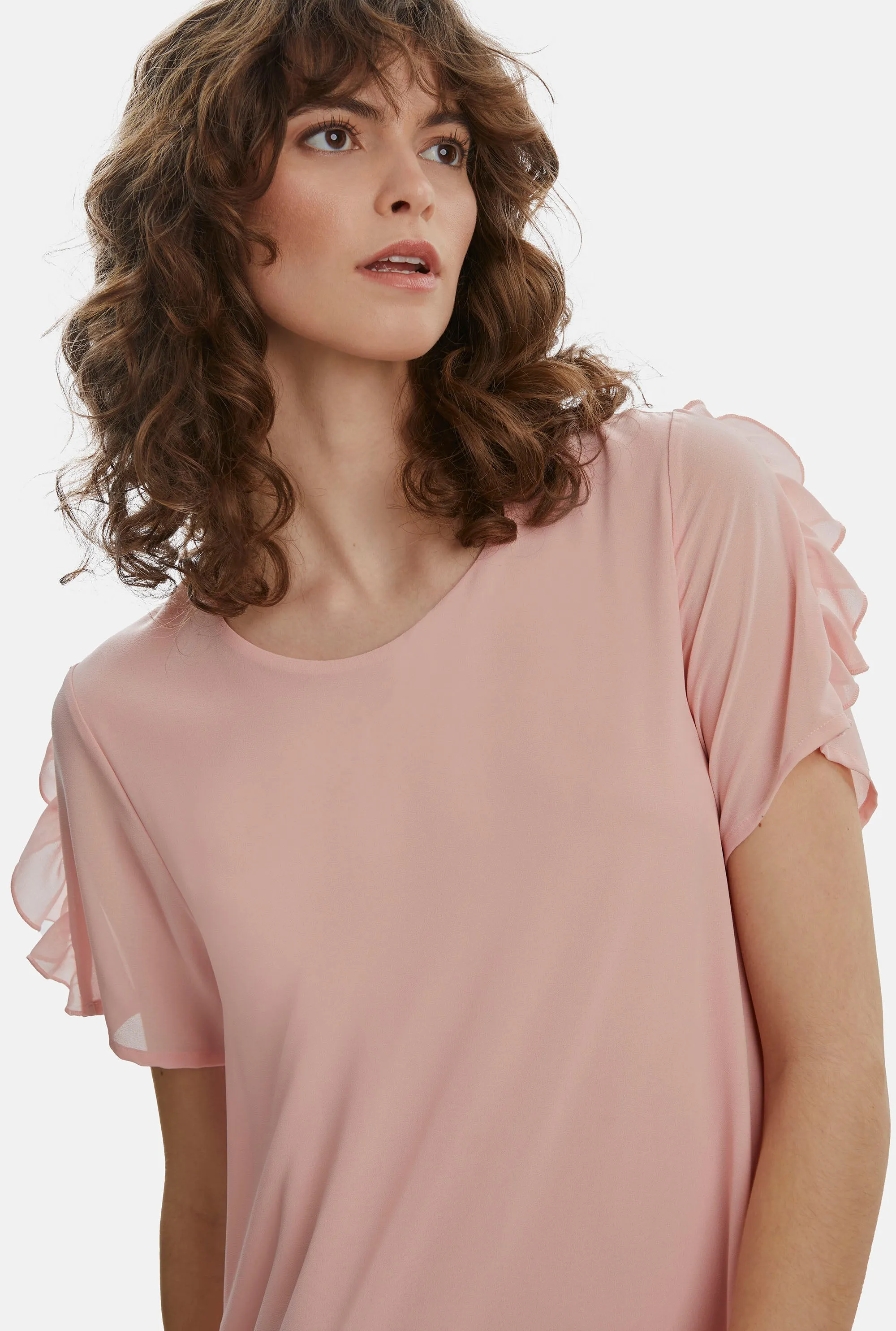 Short Sleeve Wave Hem Dress Pale Pink