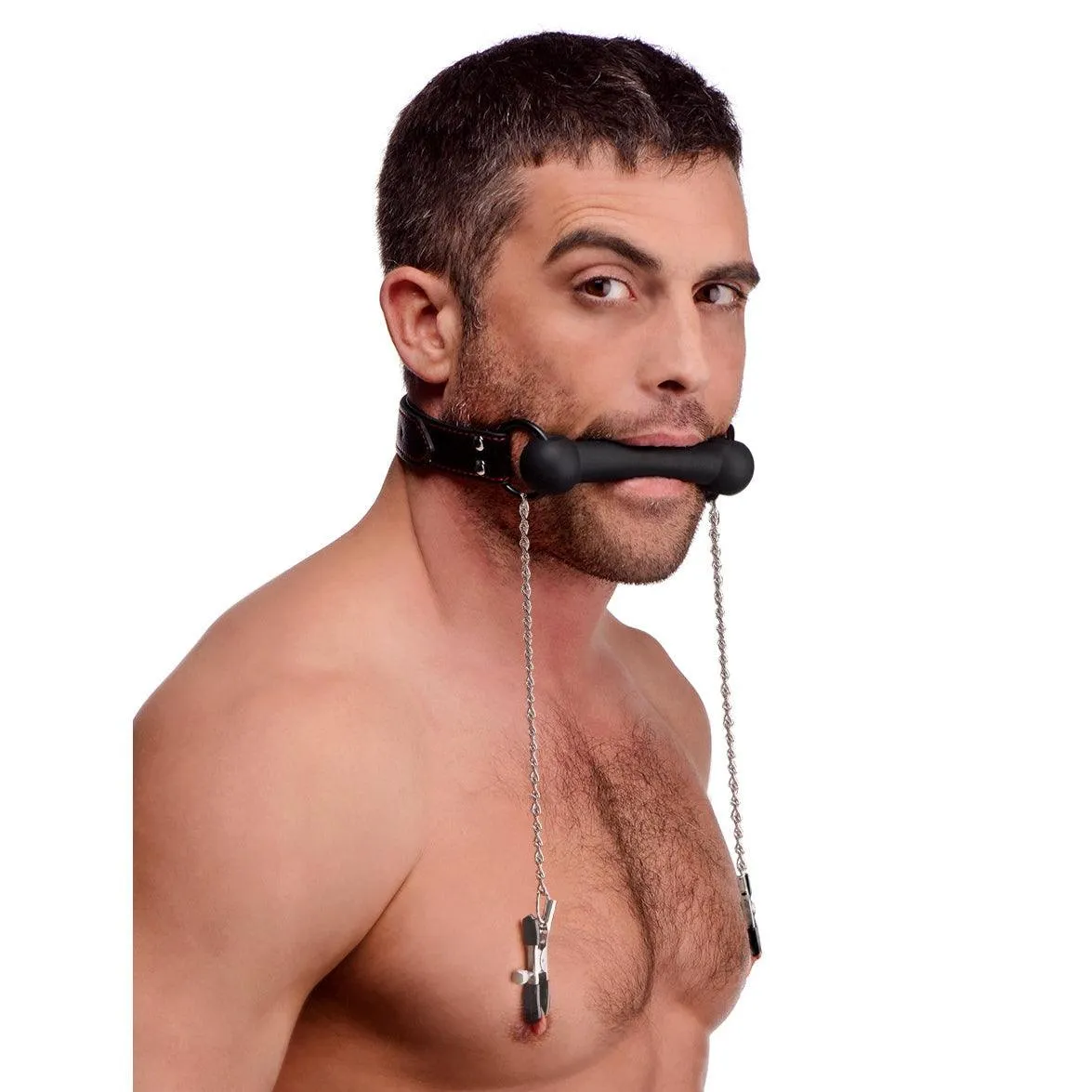 Silicone Bit Gag with Nipple Clamps