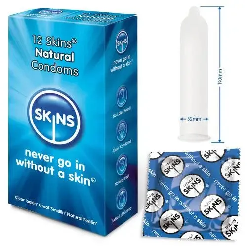 Skins Natural Lubricated 12 Pack Vanilla Flavoured Latex Condoms