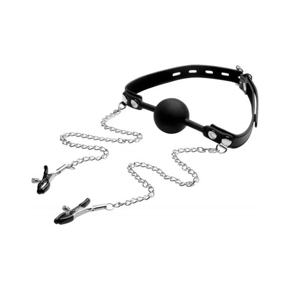 Strict Silicone Ball Gag With Nipple Clamps Black